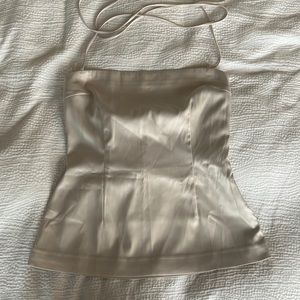 Meshki Noemi Longline Satin Halter Neck Top - Ivory